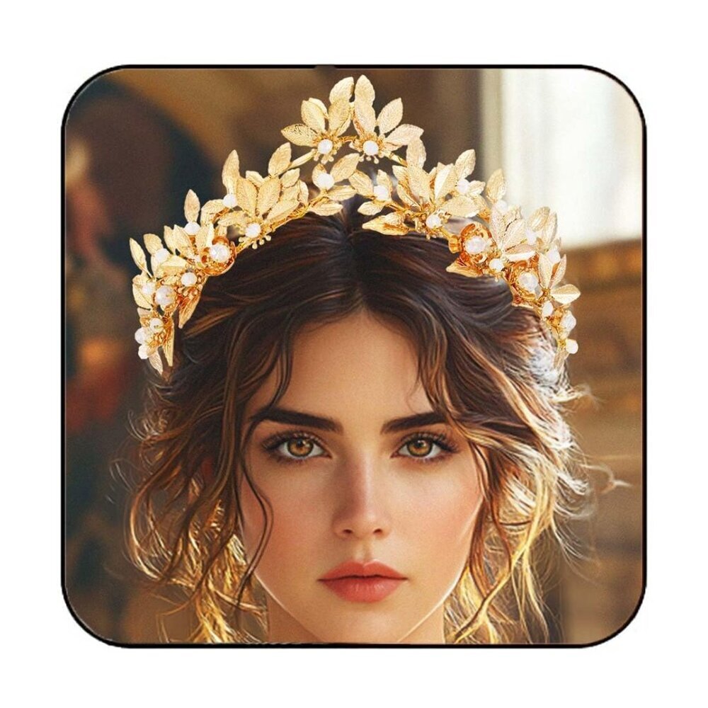 Gold Leaf Bridal Tiara Rhinestones Wedding Crowns Headpiece for Women